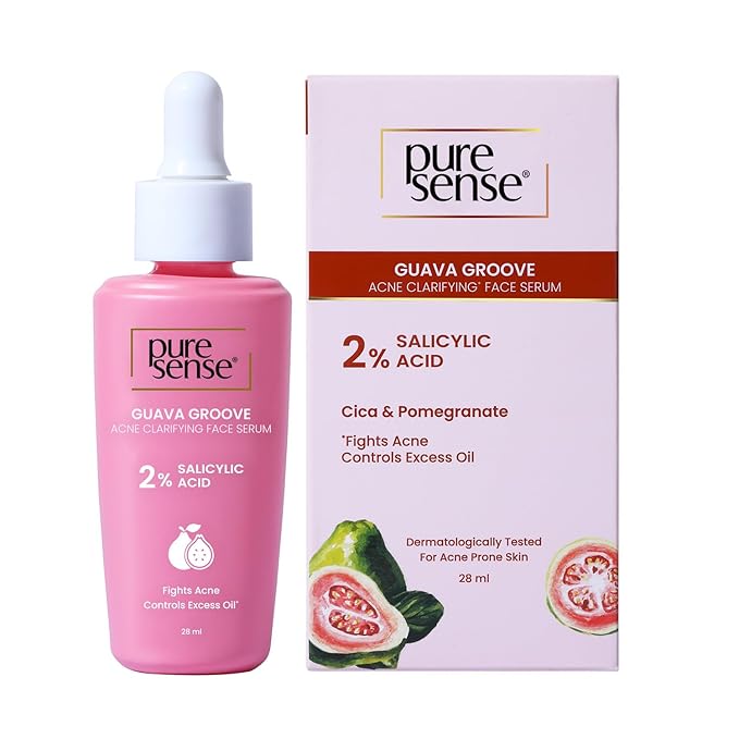 PureSense 2% Salicylic Acid Face Serum BHA Based Exfoliant Guava for Acne Prone Oily Skin for Men and Women 28ml