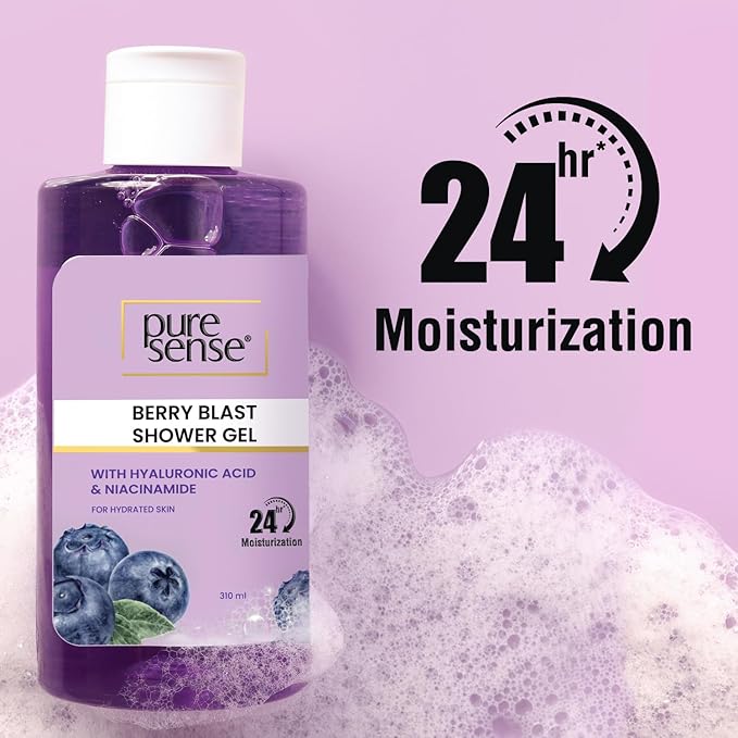 PureSense Hyaluronic Acid + Niacinamide Berry Blast Body Wash Shower Gel | Deep Clean & Intense Hydration | Help Reduce Flakes & Itchiness | For Dry Skin | No Paraben | For Men & Women | 310ml