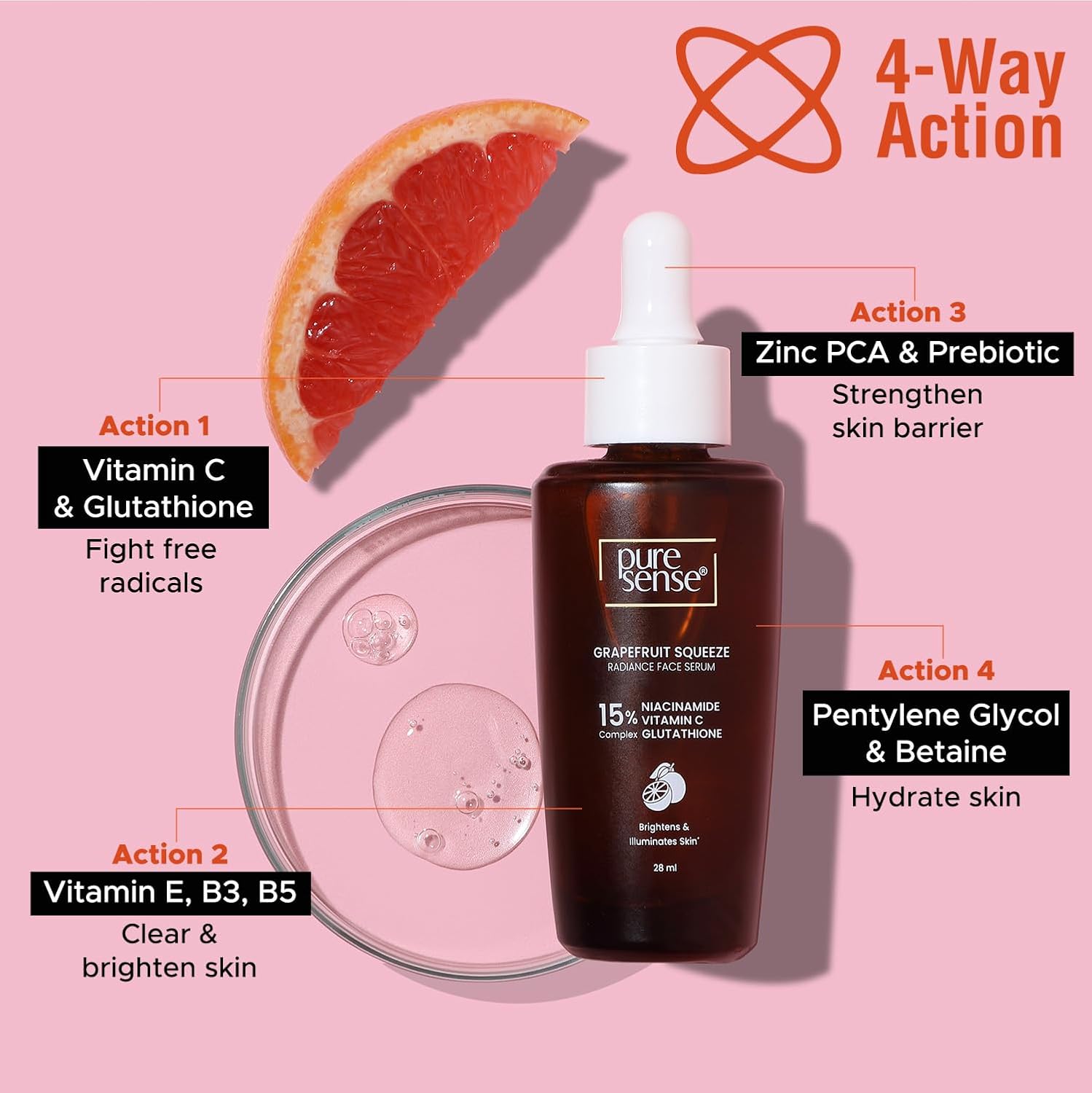 PureSense 15% Niacinamide, Vitamin C, Glutathione Radiant Face Serum with Grapefruit  (28 ml)