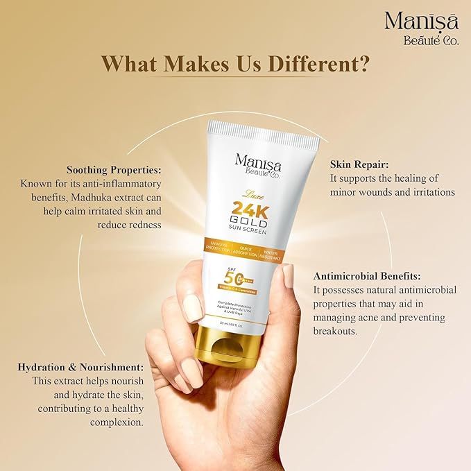 Luxe Gold Sunscreen SPF 50 PA+++ UVA/UVB Protection with Quick Absorption & Water Resistant for all Skins (50ml, Pack of 1)