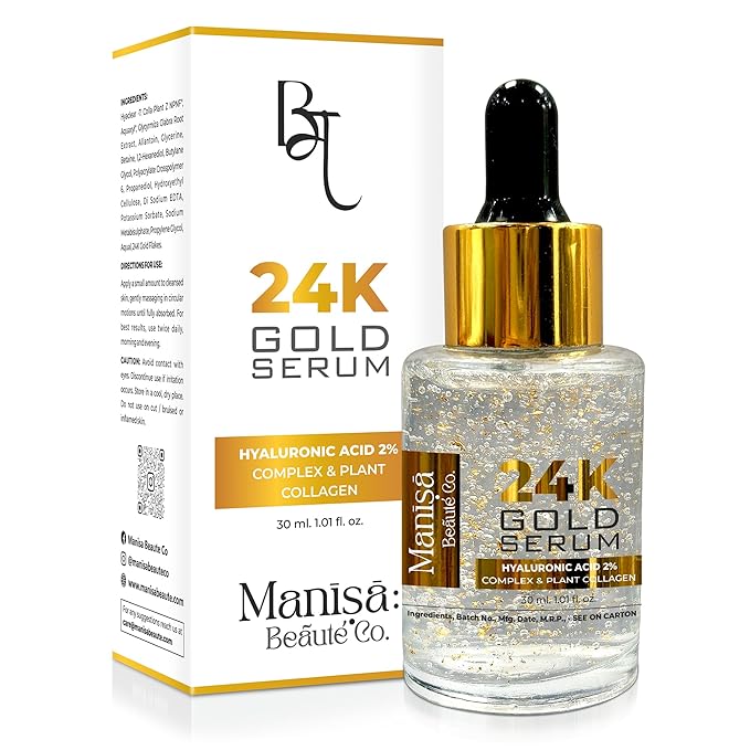 4K Gold Face Serum With 2% Hyaluronic Acid Face Serum For intense Hydration, Glowing Skin | Specially for Dry Skin both for Men & Women(30ml)